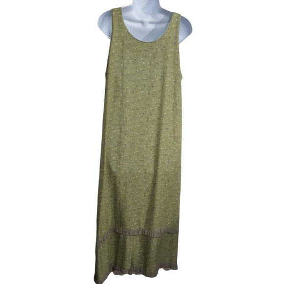 Cactus Flower Maxi Dress Womens M Sleeveless Green Floral Jumper USA Vintage 90s - Picture 4 of 10